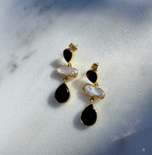 Load image into Gallery viewer, Black Onyx and Pearl Statement Drop Earrings
