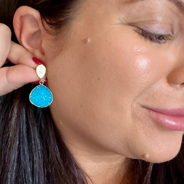 Turquoise Druzy Drop Earrings