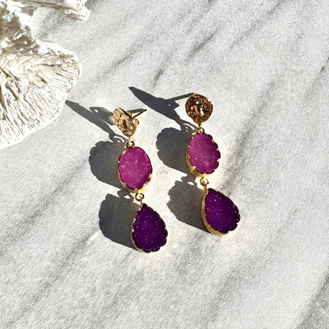 Pink Druzy Statement Drop Earrings