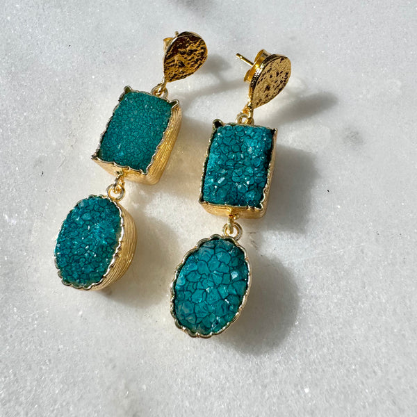 Turquoise Druzy Statement Drop Earrings