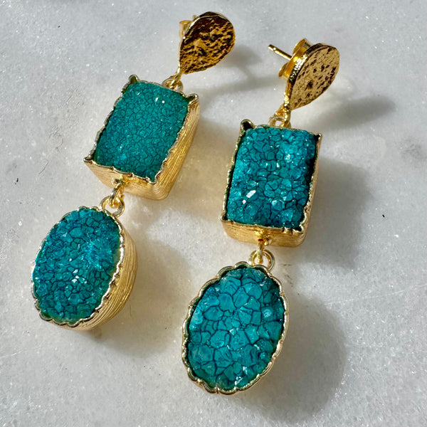 Turquoise Druzy Statement Drop Earrings