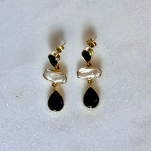 Load image into Gallery viewer, Black Onyx and Pearl Statement Drop Earrings
