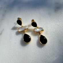 Load image into Gallery viewer, Black Onyx and Pearl Statement Drop Earrings
