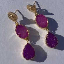 Load and play video in Gallery viewer, Pink Druzy Statement Drop Earrings
