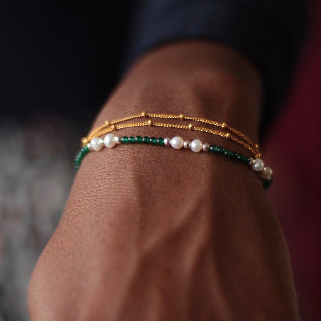 Emerald & Freshwater Pearl Friendship Bracelet