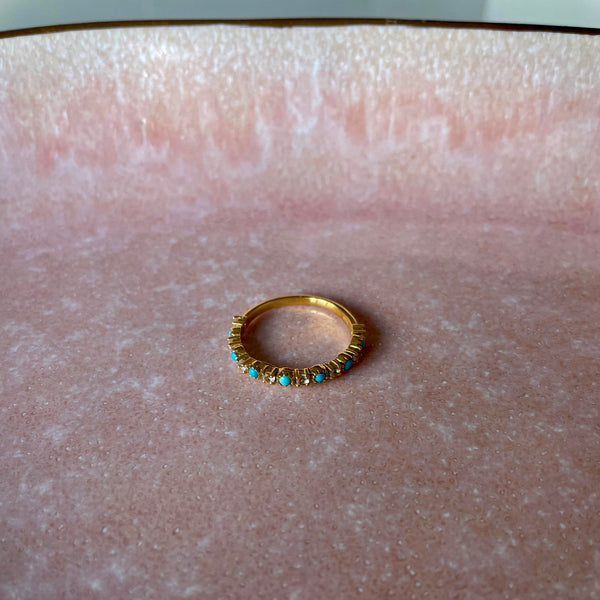 Turquoise & White Topaz Half-Eternity Ring