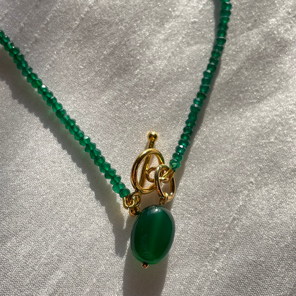 Green Onyx Beaded Toggle Necklace