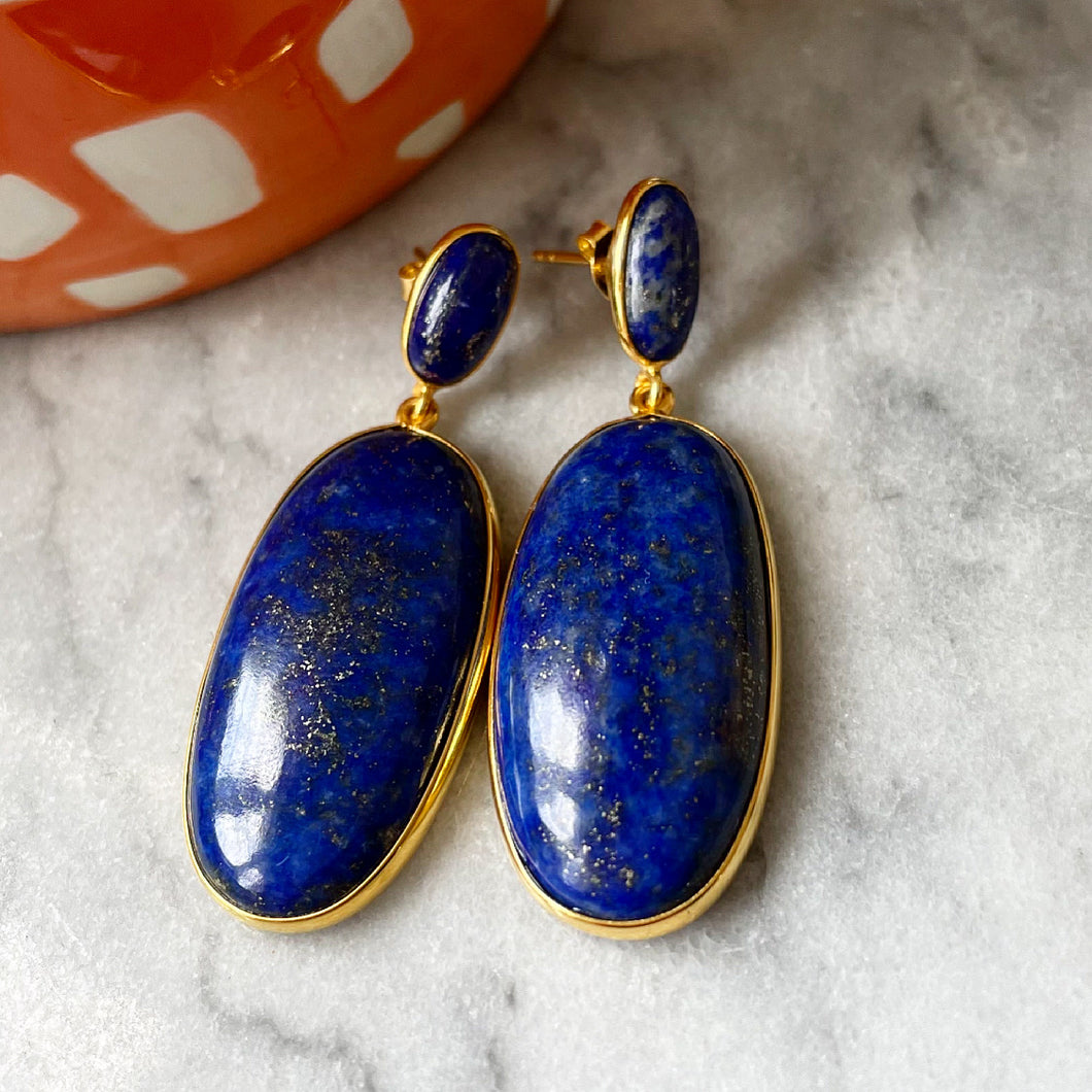 Lapis Lazuli Oval Drop Earrings